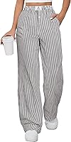 ANRABESS Women's Striped Gingham Boxer Pajama Pants with Pockets - Cute Comfy Lounge PJ Bottoms Y2K Plaid Outfits