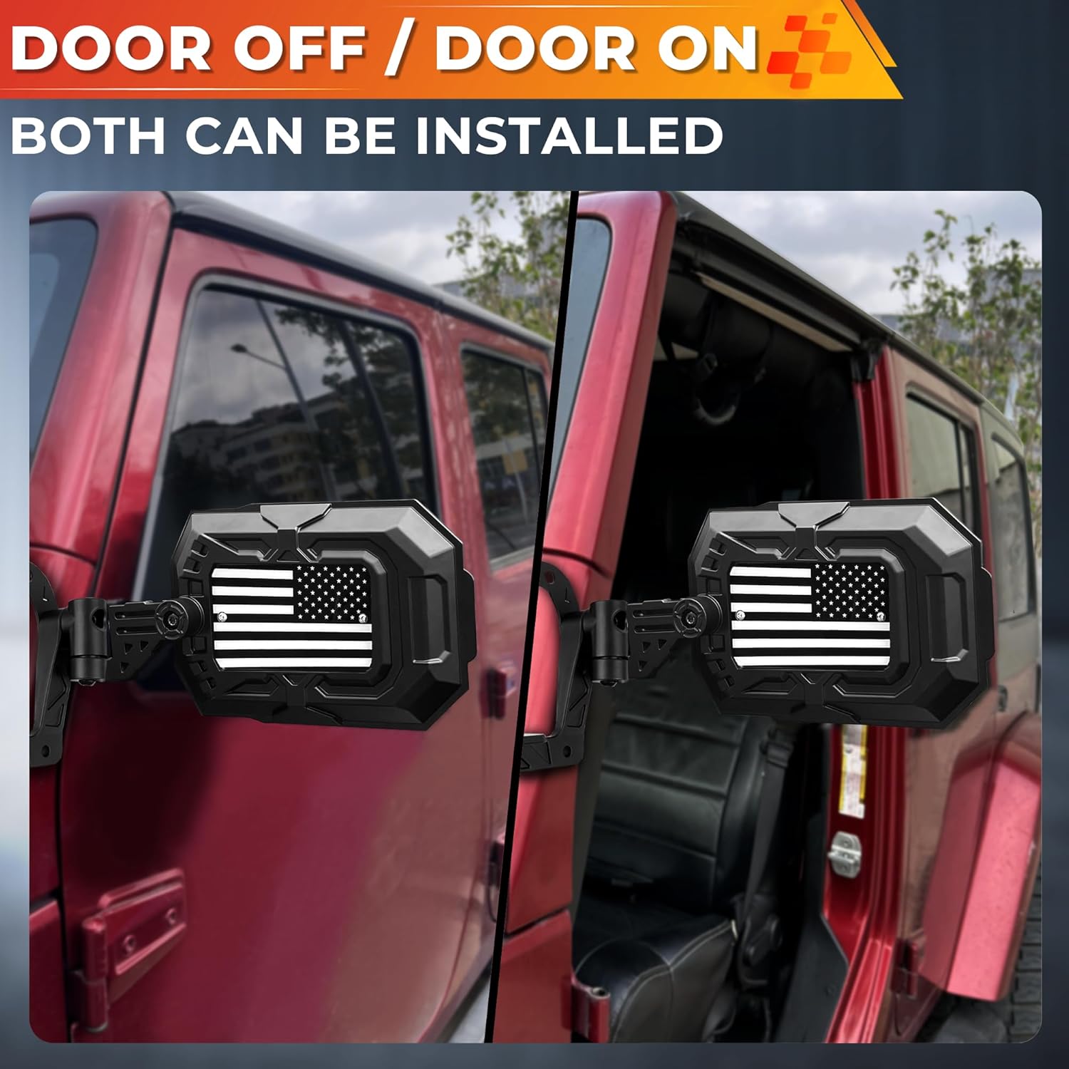 Aluminum Wrangler Mirrors Doors Off for 2018-2025 JL JLU Gladiator JT, Wider Vision Foldable Side Mirrors with Light Bar Bracket Anti-shake Easy Install Door On/Off JL Mirror with 4 PC Cards