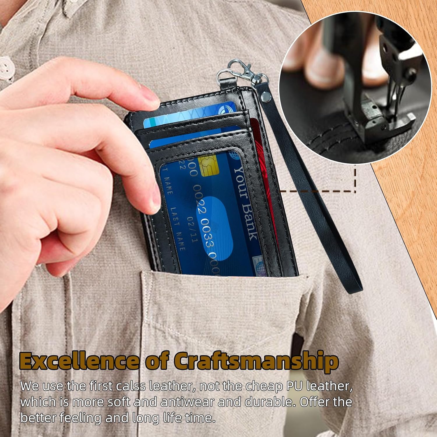 Leather Small Slim Wallet Card Case Hold 12 Cards with Wrist Strap ID Window, Credit Card Holder Wallet Front Pocket Pink Bows, Minimalist Rfid Blocking Wallet for Man Women