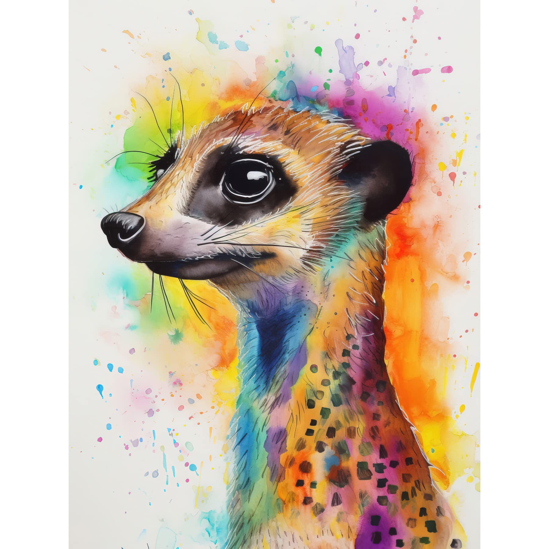 Artery8 Meerkat Multicoloured Portrait Watercolour Painting Large Wall Art Poster Print Thick Paper 18X24 Inch