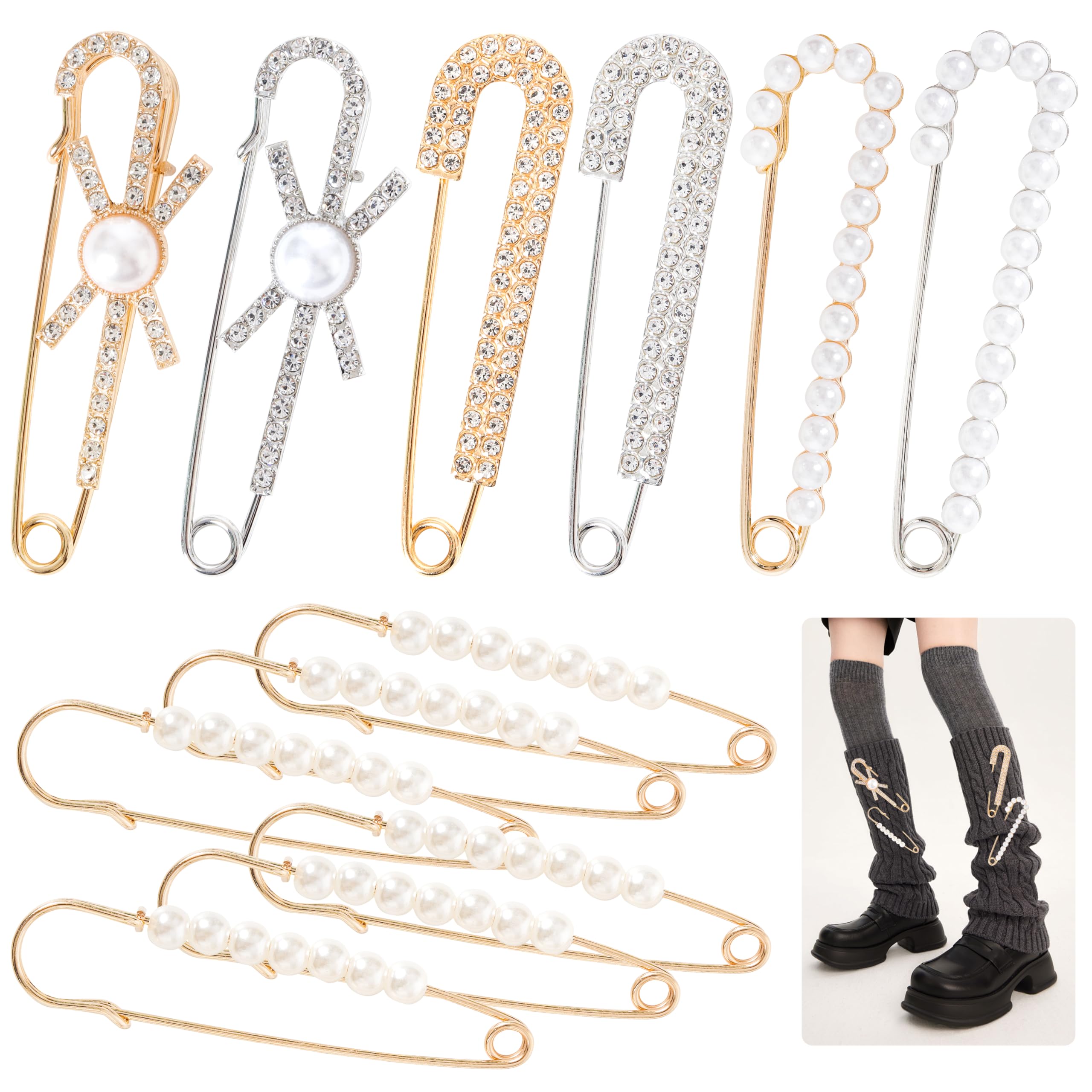 LOTOFUNGold Brooches Pins Charms for Socks: LOTOFUN Fashion 12,80,110PCS Rhinestone Pearl Bling Junk Sock Bulk Button - Decorative Safety Pins Brooch for Women Shoes Clothes Sweater Hat Pant