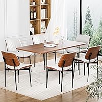 Vista 62 de Juego de 4 sillas de comedor, modernas de mediados de siglo, para comedor y cocina, con tapizado de piel sintética en rayas verticales para tocador