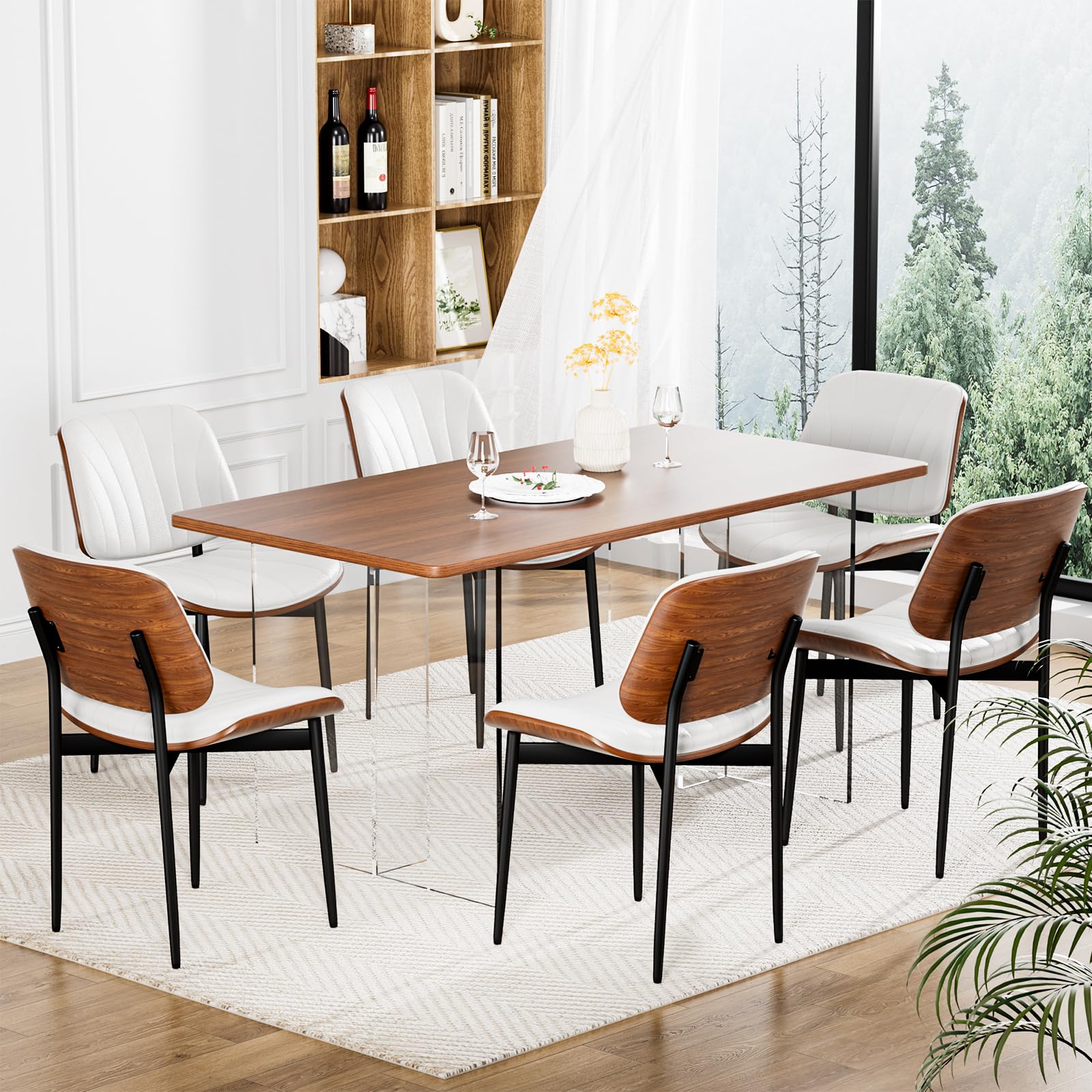 YaFiti Dining Chairs Set of 6, Mid Century Modern PU Leather Kitchen Chairs