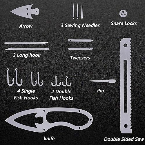 Miniatura 6 de Herramienta multifunción para acampar al aire libre, 4 tarjetas de pesca multifunción de acero inoxidable preservativo para acampar al aire libre