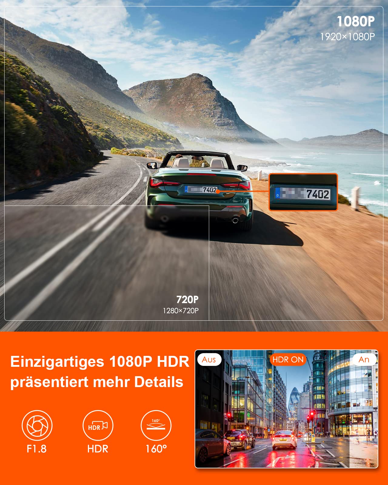VANTRUE E1 Lite Mini Dash CAM WiFi Frontal 1080P HDR/30fps con Control de Voz, 1.54'' IPS Hidden Dash CAM Car, Visión Nocturna de 160°, Monitoreo de Estacionamiento 24 Horas, GPS, Máximo 512GB