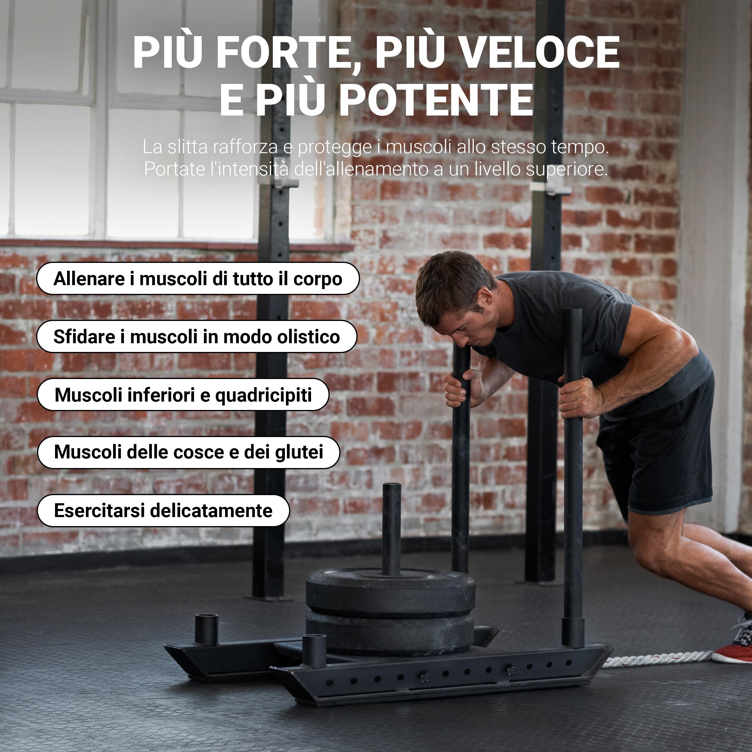 MSPORTS Slitta per Pesi Premium - Power Sled, Slitta da Sprint e Traino, Allenamento ad Alta Forza, Esercizi di Pressione e Trazione, Nero