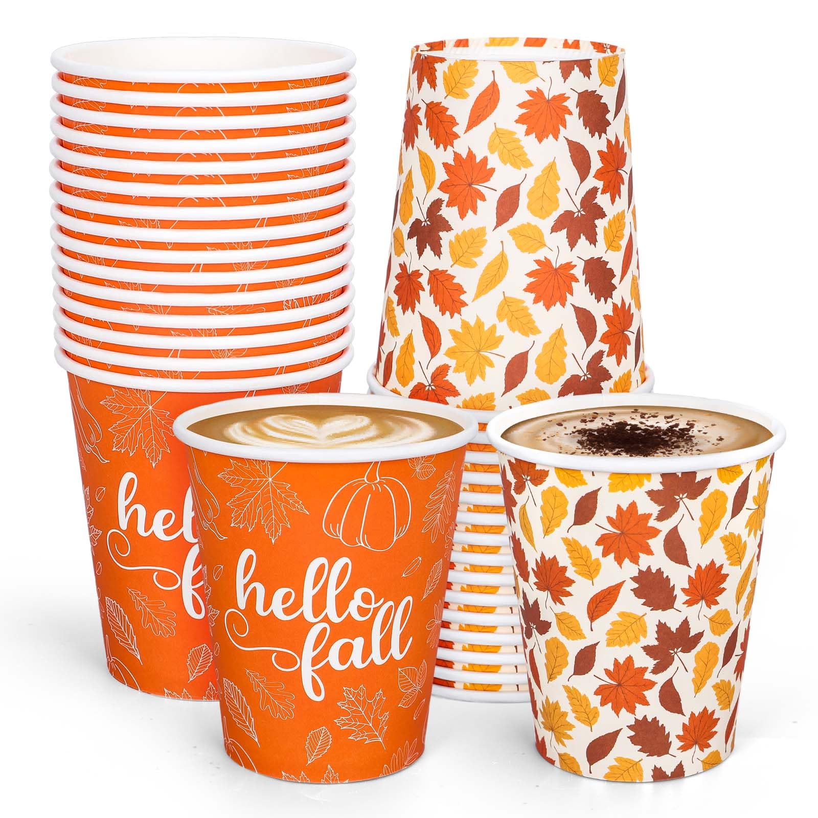 Gobelets en carton pour boissons froides et chaudes motif automnal