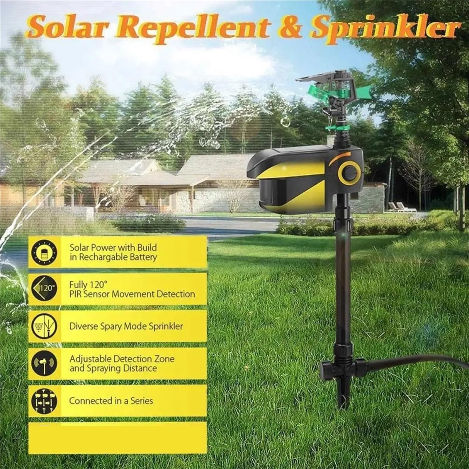 Sprinkler, Automatisch Rotierender Solarbetriebener Großflächensprinkler für den Garten