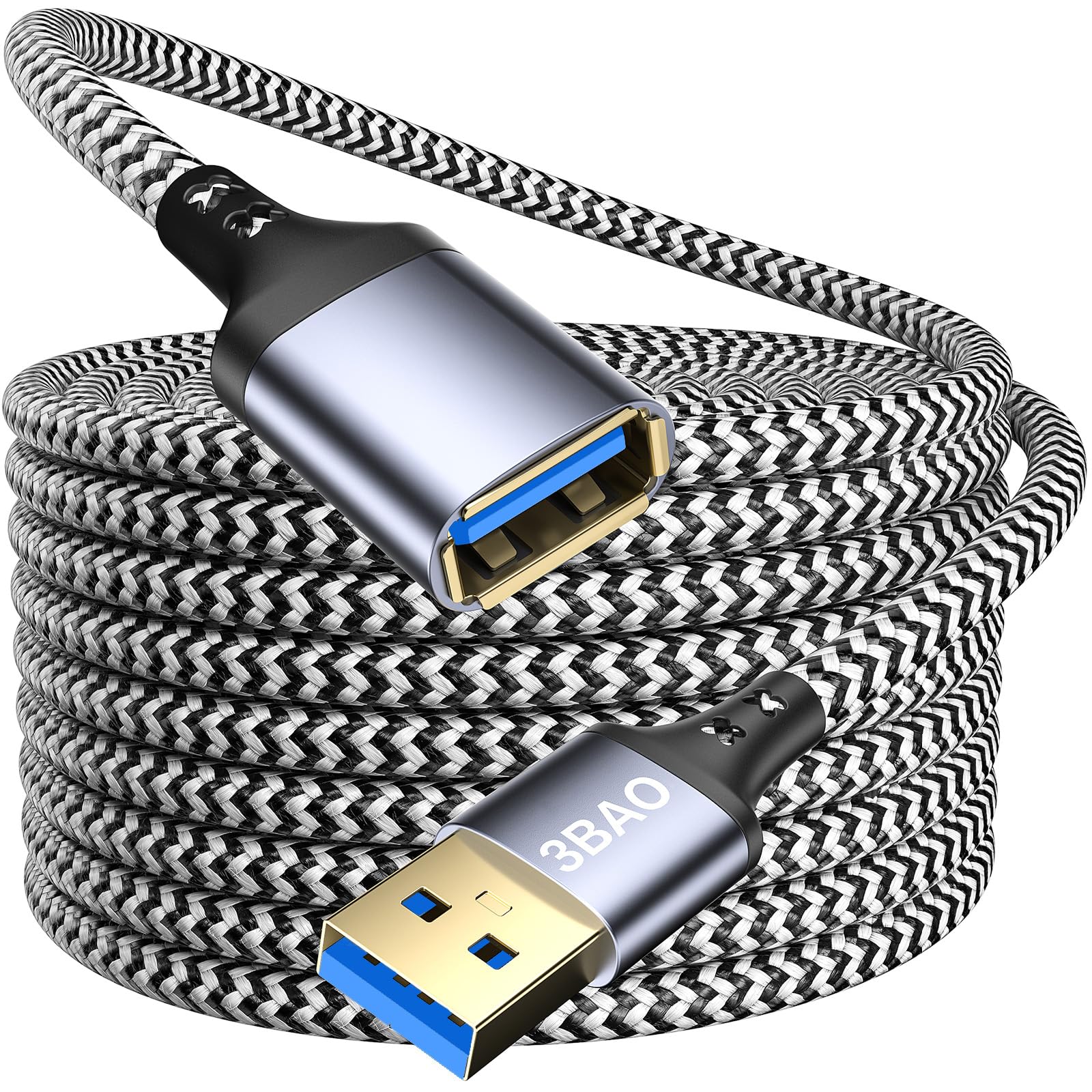 3BAO USB Extension Cable 3M, Braided USB 3.0 Extender Cable Type A Male to A Female Data Transfer Extension Cord with Gold-Plated Connector for USB Flash Drive/Hard Drive/Printer/Webcam