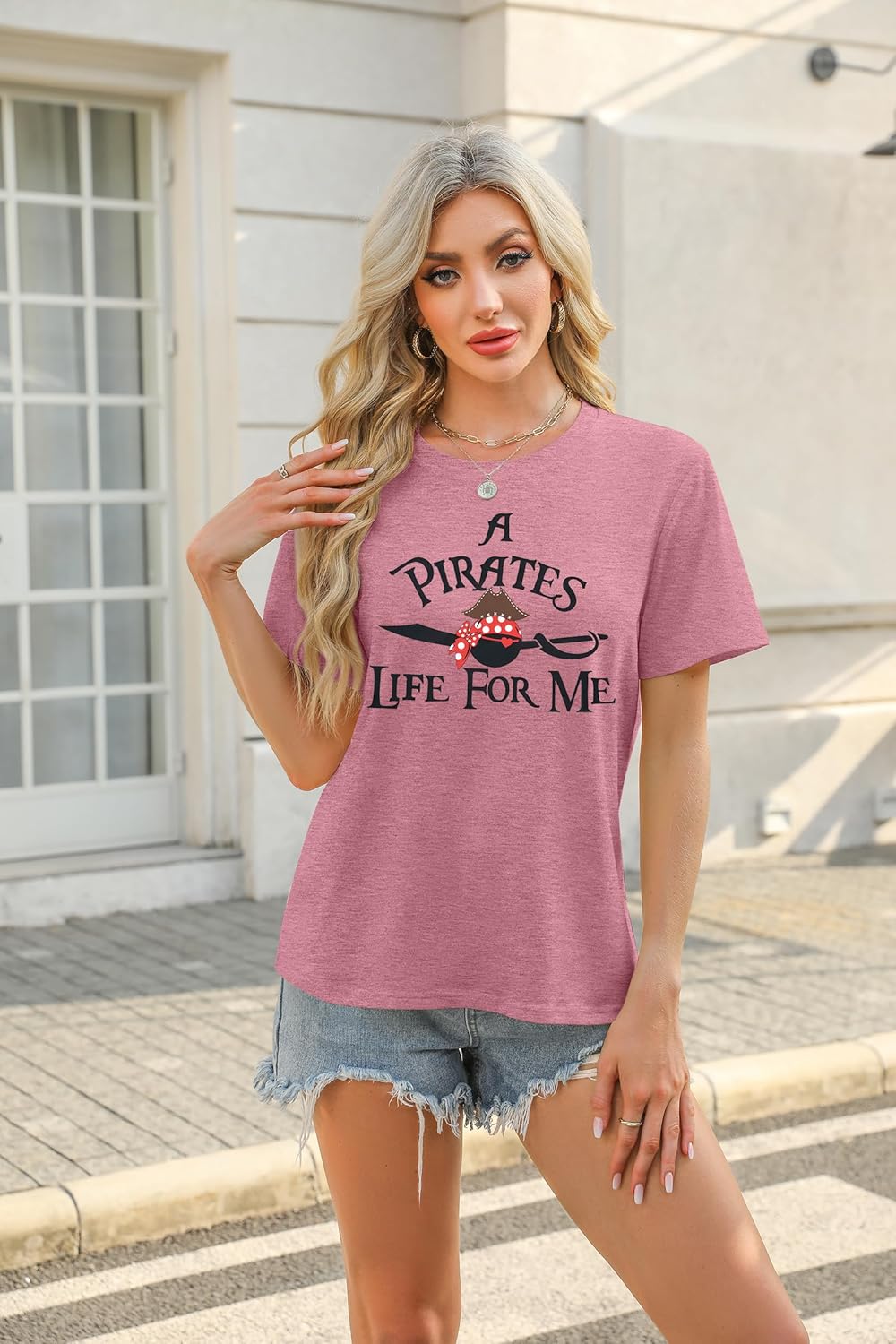 Cruise Shirts Pirate Costume Women a Pirate Life for Me Graphic Tee Family Cruise Shirt Causal Short Sleeve Tops - Image 3