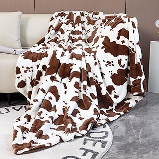 RYNGHIPY Manta con estampado de vaca para sofá, sofá, franela de doble cara, diseño de animales, color marrón (marrón, 63 x 79 pulgadas)