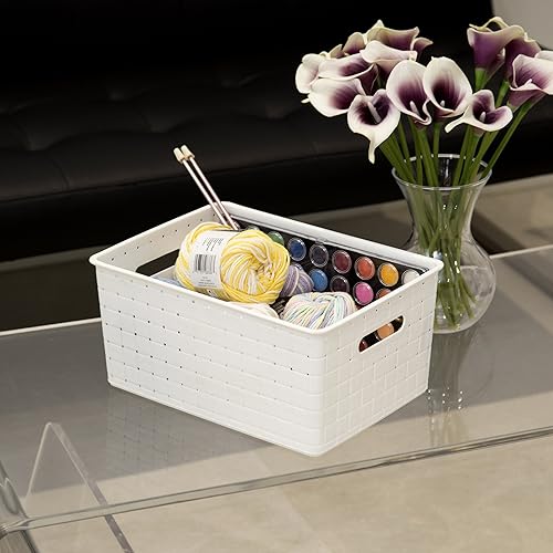 Miniatura 8 de BINO Cesta de plástico, pequeña - blanca, paquete de 5 unidades, The Stable Collection, cesta de almacenamiento multiusos  Organizador rectangular