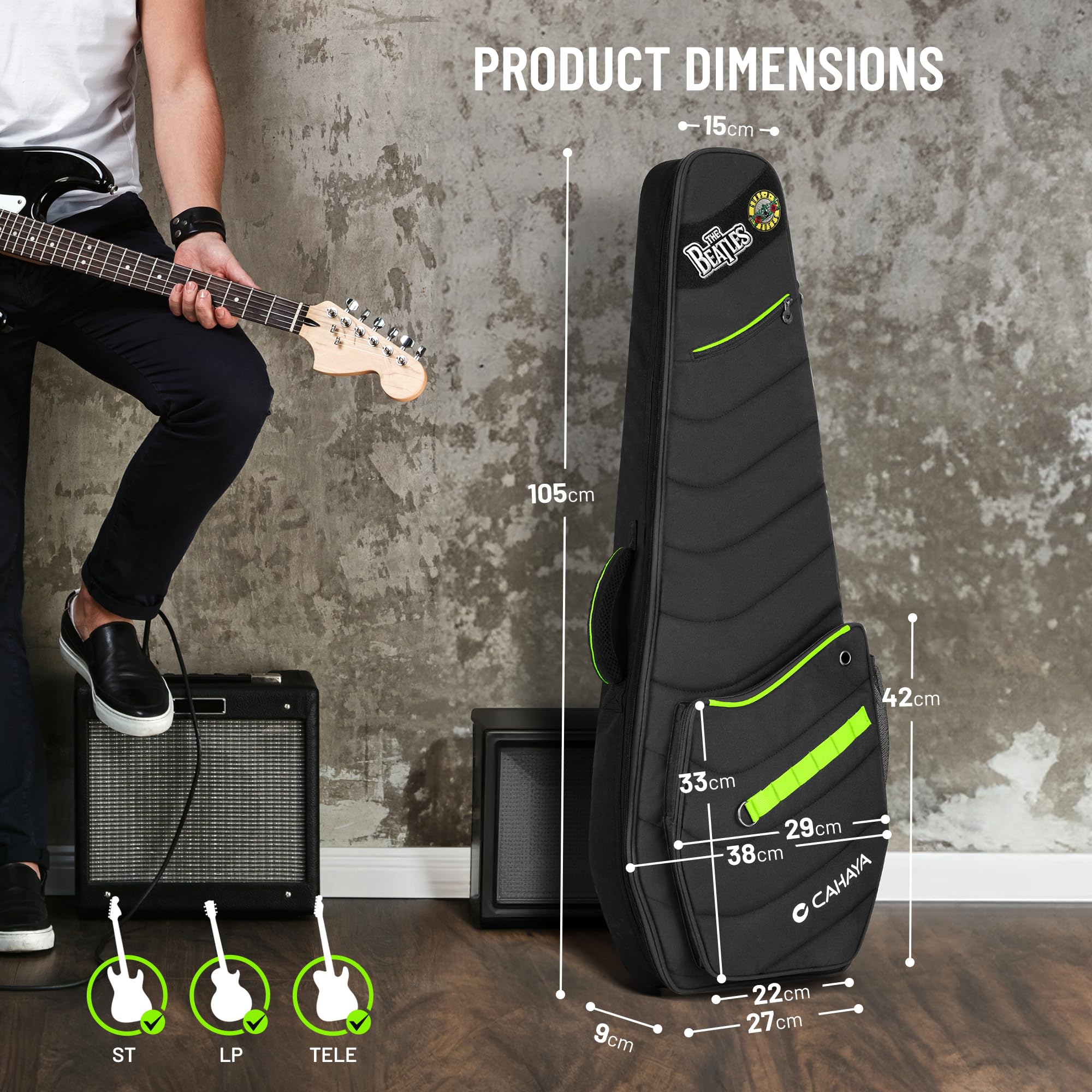 CAHAYA Custodia Imbottita per Chitarra Elettrica: Softshell, Adatta per chitarre ST/LP/TELE, spessore di 12 mm, con tasche anteriori, posteriori e laterali, design alla moda ispirato all'outdoor