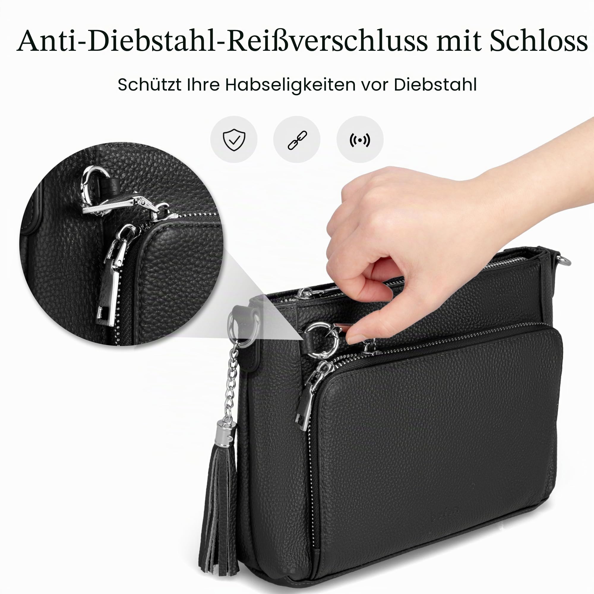 befen Umhängetasche aus echtem Leder für Damen, kleine Umhängetaschen, Diebstahlschutz, Damen-Handtaschen mit RFID-blockierender, integrierter Geldbörse