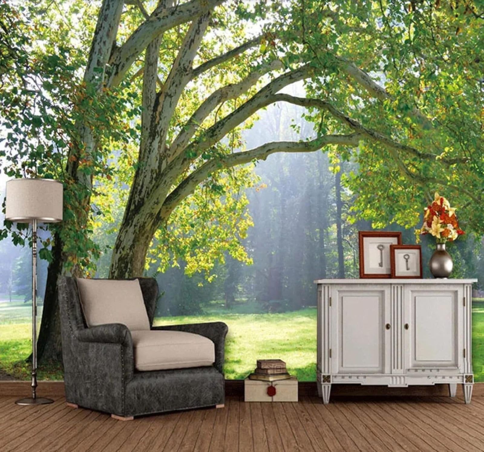 XLMING Fresh Green Woodland Lawn Scenery 3D Wallpaper Luxury Home Dining Decor Paste Sofa Living Room The Wall for Bedroom Mural-400cm×280cm
