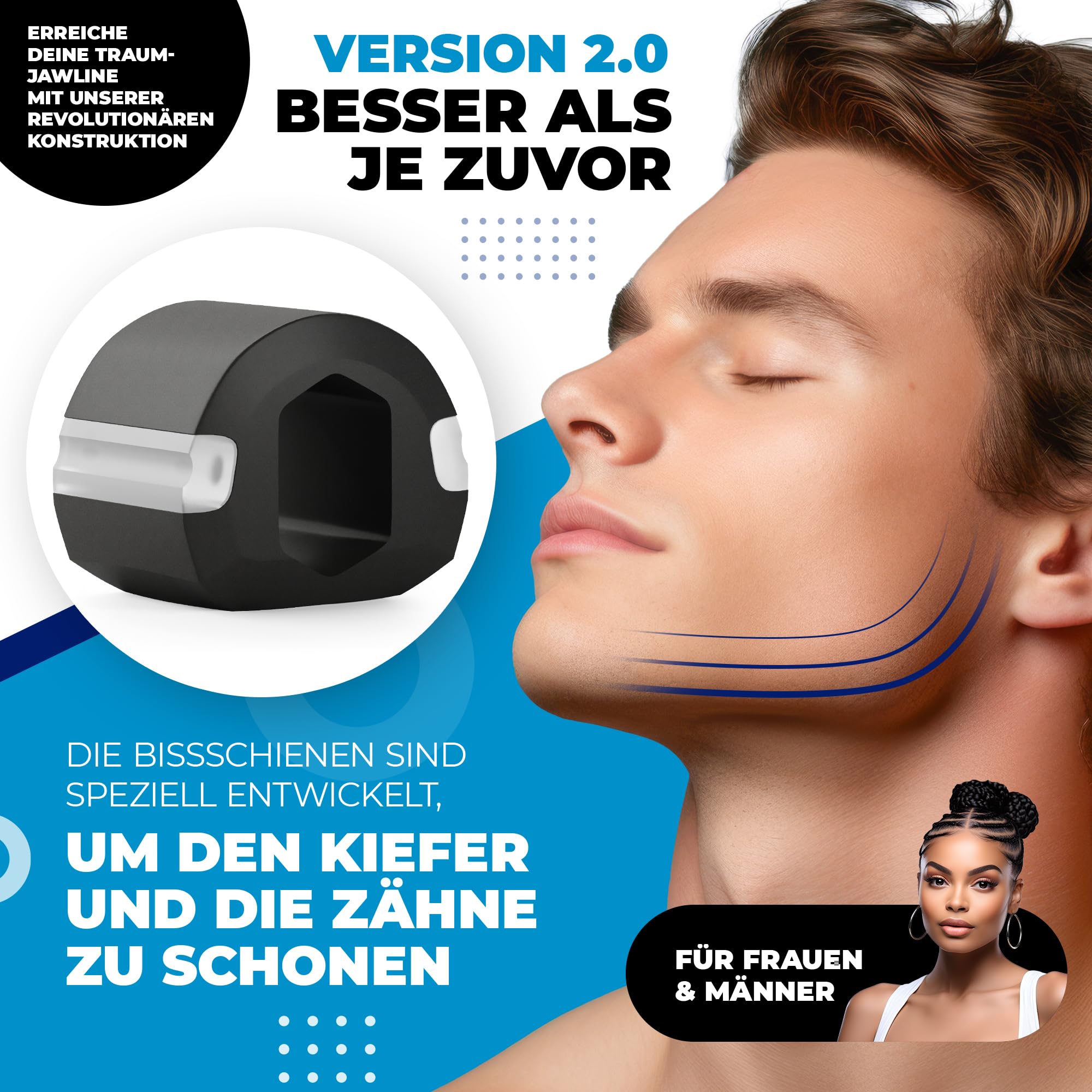 Jawline Entraîneur de mâchoire pour raffermir le visage et réduire le double menton / avec plan d'entraînement / entraînement musculaire masticatif pour hommes et femmes / 3 niveaux de