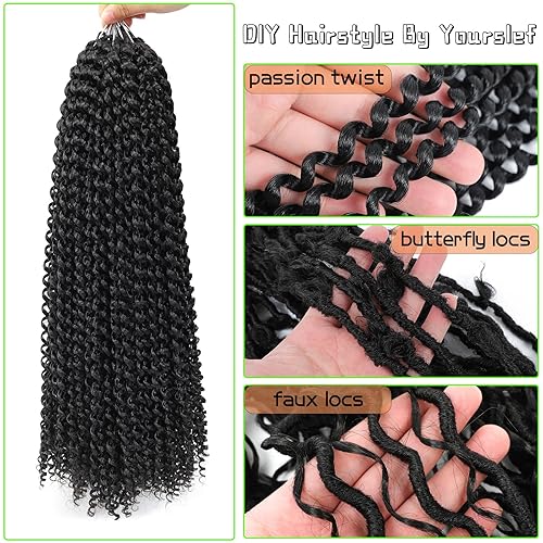 Miniatura 4 de Pelo Passion Twist Crochet Hair Water Wave Crochet Hair 14 pulgadas, 7 paquetes de Passion Twist rizado trenzado para Butterfly Locs Crochet Trenzas