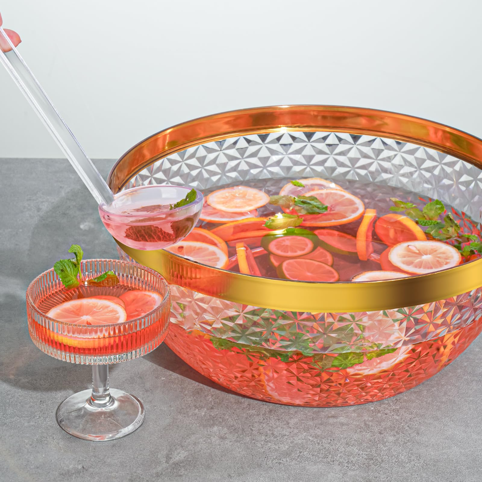 NiHome Lot de 2 bols à punch en plastique transparent avec louche et pince pour fêtes, mariages, barbecues, 4 litres - Ensemble complet pour cocktails, salades, collations - Facile à nettoyer