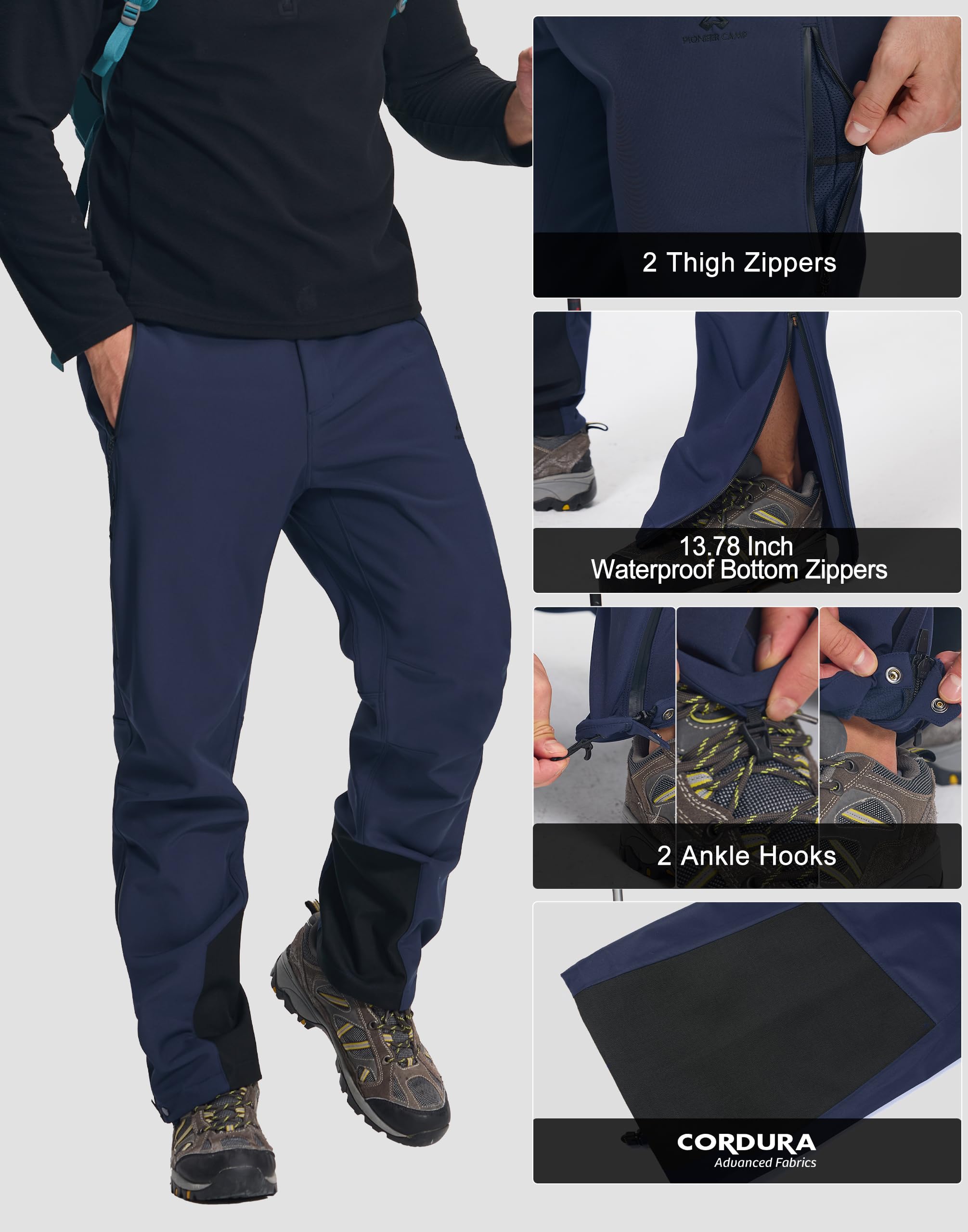 Pioneer Camp Pantalon softshell pour homme - Imperméable - Coupe-vent - Chaud - Pour la randonnée, le trekking et les activités de plein air