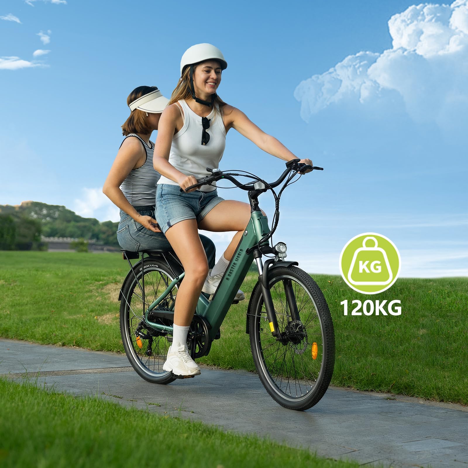 VDL Vélo électrique 26" vert pour homme et femme, batterie 48 V 10,4 Ah, 7 vitesses, freins à disque, lumière LED, fourche suspendue, vélo électrique de ville 25 km/h pour les déplacements
