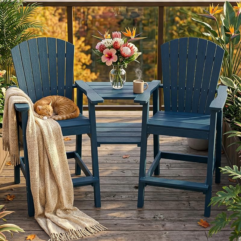 PLUUV Tall Adirondack Chairs Set of 2 with Double Connecting Trays, Navy image 2