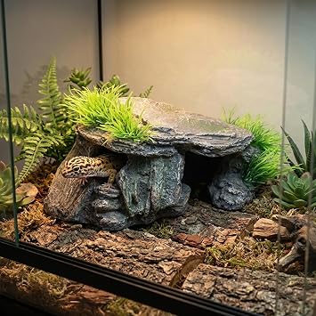 Aquarium Cave & Betta Hideout - Natural Resin Fish Tank Decorations, Small Turtle Basking Platform, Hand-Polished Smooth Edges, PH Neutral Stone Decor for Shrimp, Cichlid, and Reptiles (Small)