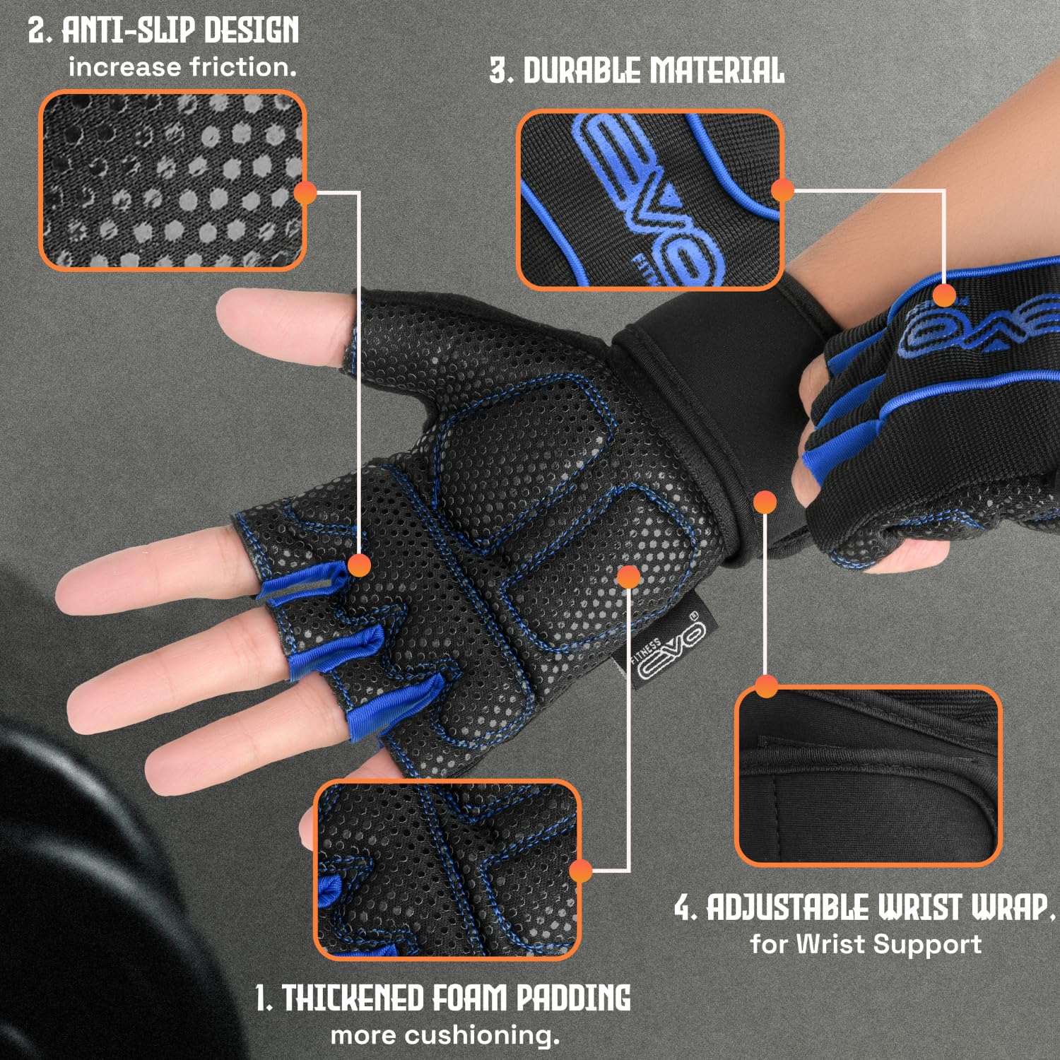 Gants Evo Pur Cuir – Soutien Poignet Néoprène 50 Cm, Paume Gel Antidérapant, Pour Gym, Haltérophilie, Cyclisme