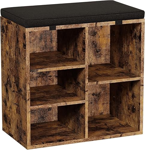 Miniatura 9 de GAOMON Banco de zapatos con cojín, banco de almacenamiento con 5 compartimentos y estantes ajustables, banco de zapatos de entrada para dormitorio y