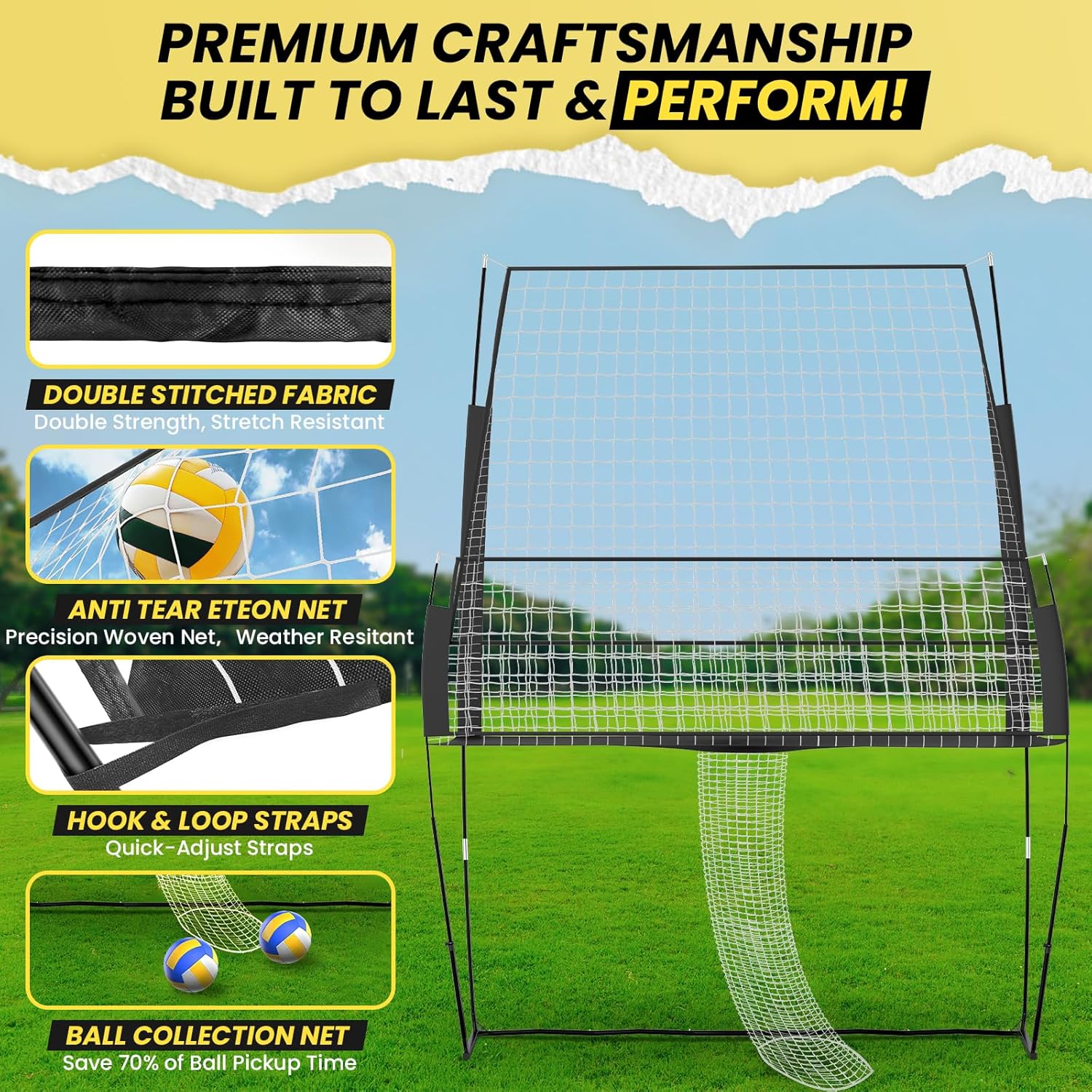 Volleyball Training Equipment, Volleyball Net System with Freely Height-Adjustable for Backyard, Volleyball Practice Net for Serving Setting Spiking, Easy Set Up for Indoor and Outdoor Use