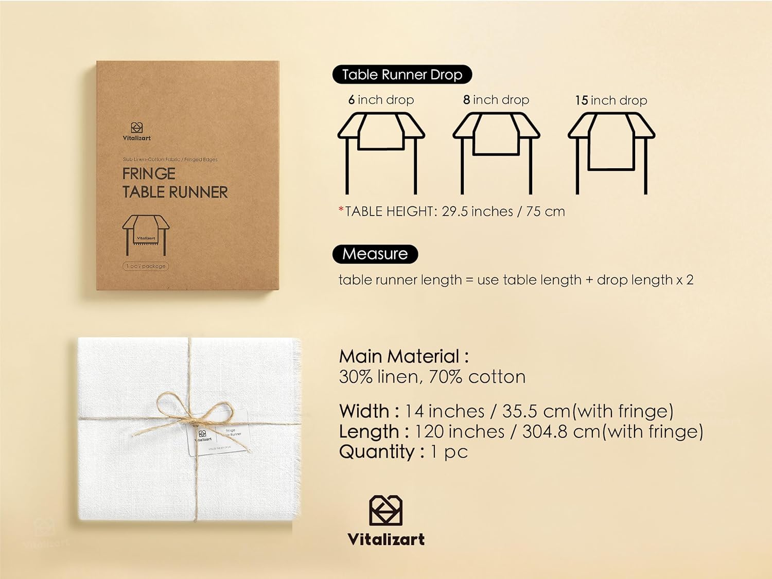 Vitalizart White Table Runner 14 x 120 Inches Long Slub Texture Cotton Linen Table Runner for Rustic Home Decorations Dining Room Wedding Decor Reception Bridal Shower Thanksgiving Christmas Off White