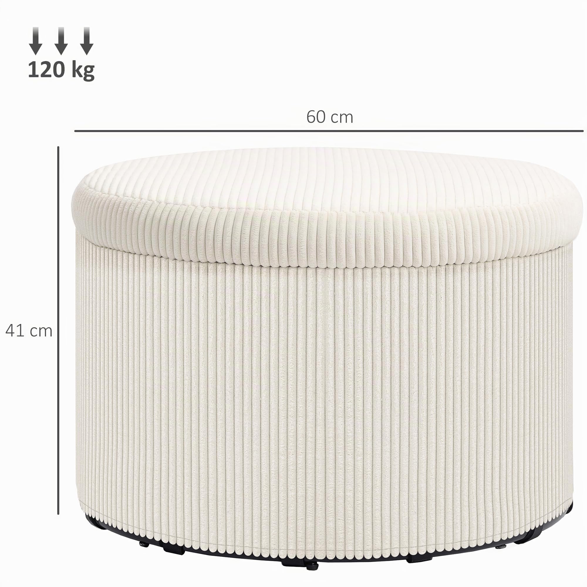 HOMCOM Sitzhocker mit Stauraum mit Deckel 60 x 60 x 41 cm Beige Cord