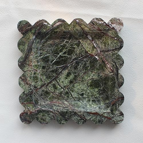 Miniatura 7 de Bandeja de mármol festoneado de lujo natural, bandeja decorativa cuadrada verde hecha a mano, bandeja para atrapar todas las bandejas para