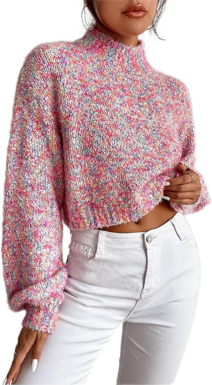 BEDAW Women's Sweater Drop Shoulder Space Dye Sweater Sweater for Women (Size : Small)