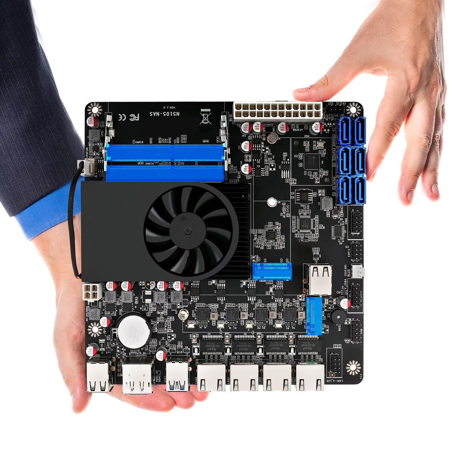 NAS Motherboard Pentium N6005, 6 x SATA3.0, 2 x M.2 NVMe, 2 x DDR4, 4 x I226v 2.5 Gigabit Ethernet, Micro Appliance NAS Board, Barebone, NO RAM NO Storage