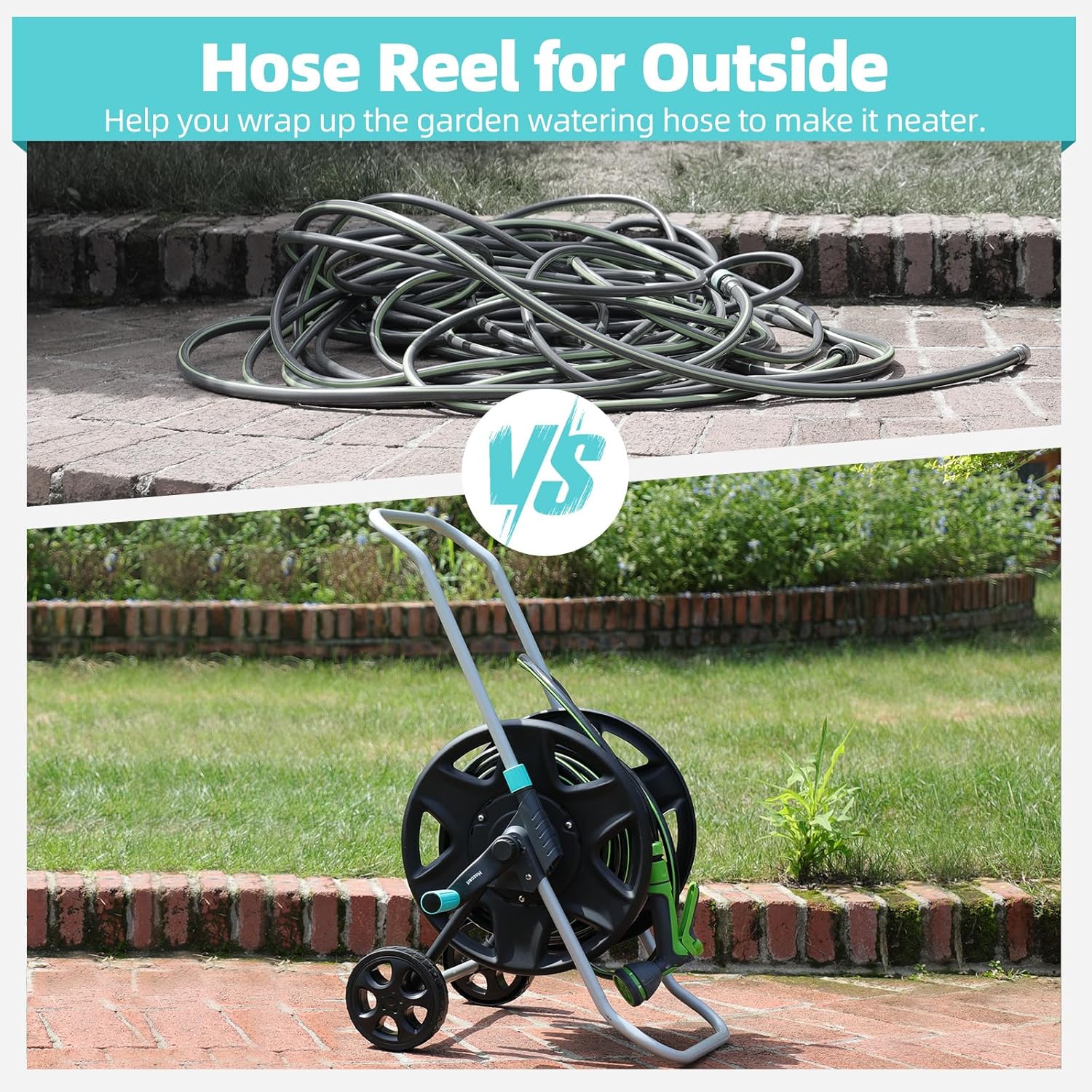 Garden Hose Reel Cart, Metal Heavy Duty Garden Hose Reel with Wheels,Portable Hose Carts Holds 50-120 feet,Hose Reel for Outdoor, Backyards, Gardens or Lawns