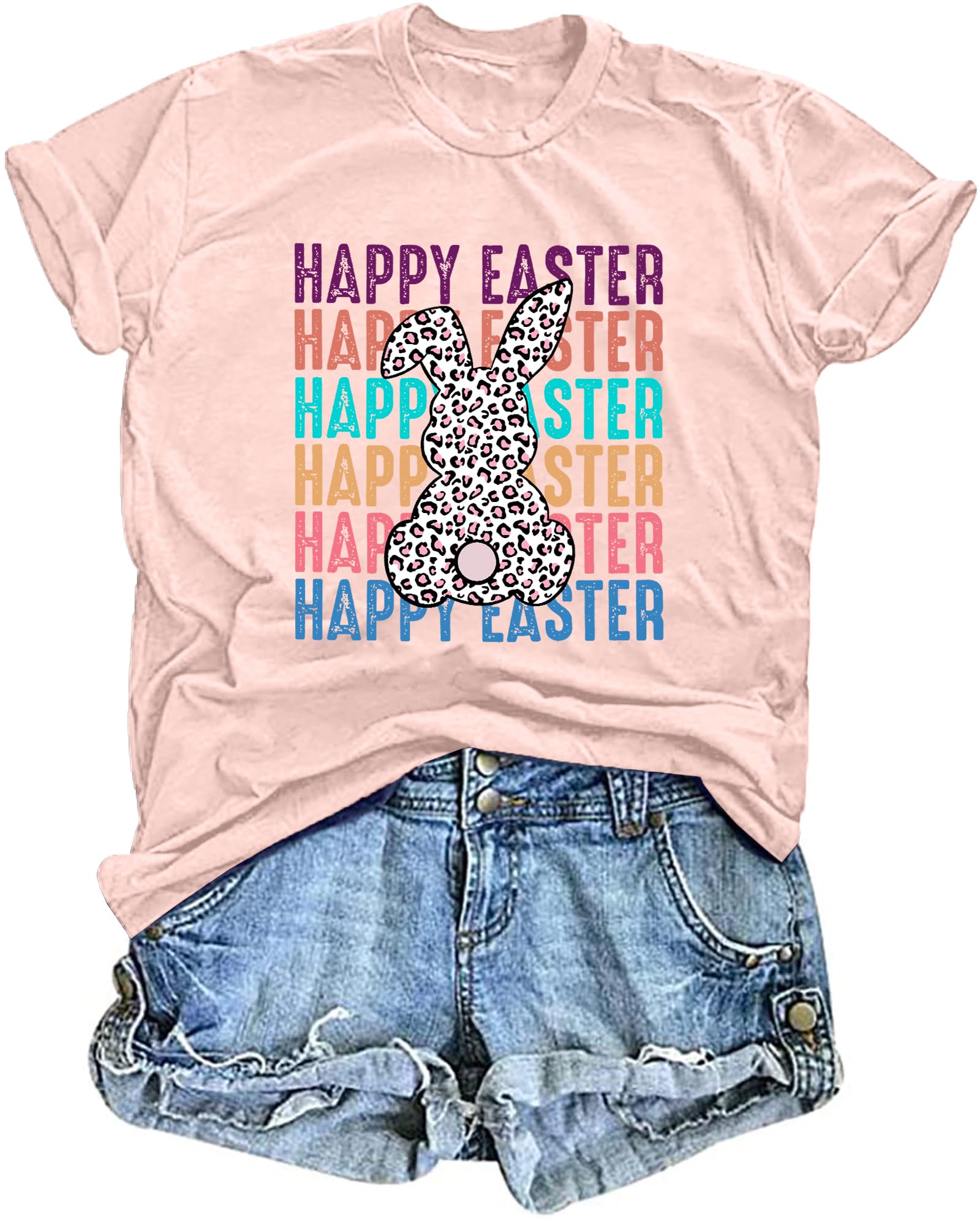 Women Happy Easter T Shirt Bunny Rabbit Graphic T-Shirt Funny Letter Printed Shirts Short Sleeve Tops