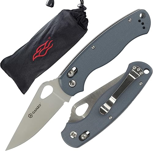 Ganzo G729-GY - Cuchillo plegable de bolsillo con hoja de acero inoxidable 440C, mango ergonómico G10 antideslizante con clip, carpeta de caza,