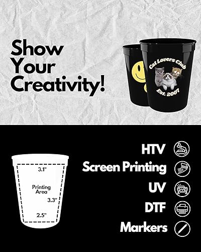 Miniatura 3 de PartyPrints Paquete de 10 vasos de plástico en blanco reutilizables de 16 onzas, vasos de estadio a granel, sin BPA, aptos para lavavajillas, vasos