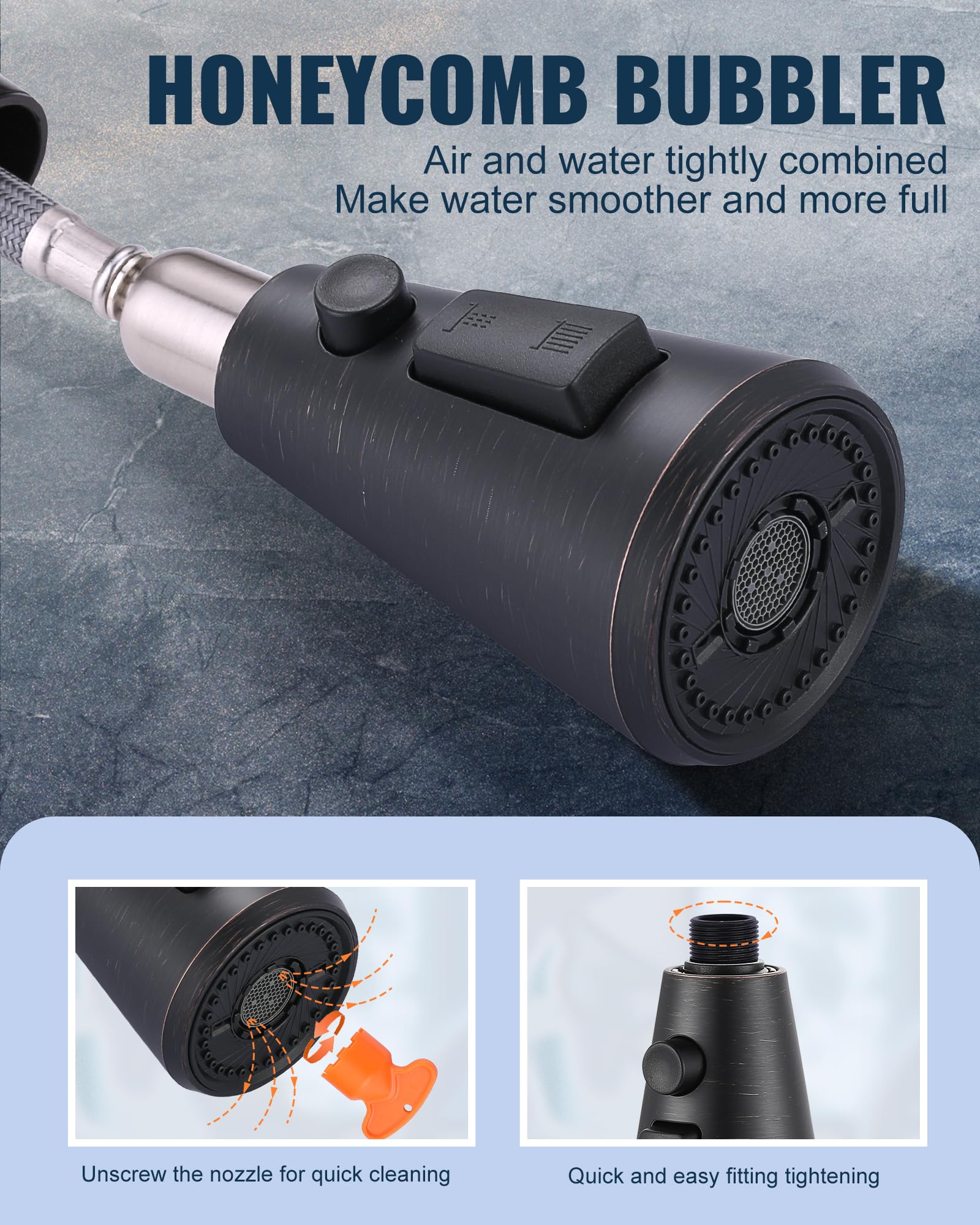 Cabezal de pulverización extraíble de repuesto para grifo de cocina con 9 adaptadores, boquilla de pulverización extraíble de 3 funciones compatible con Moen, grifos estándar americanos, bronce