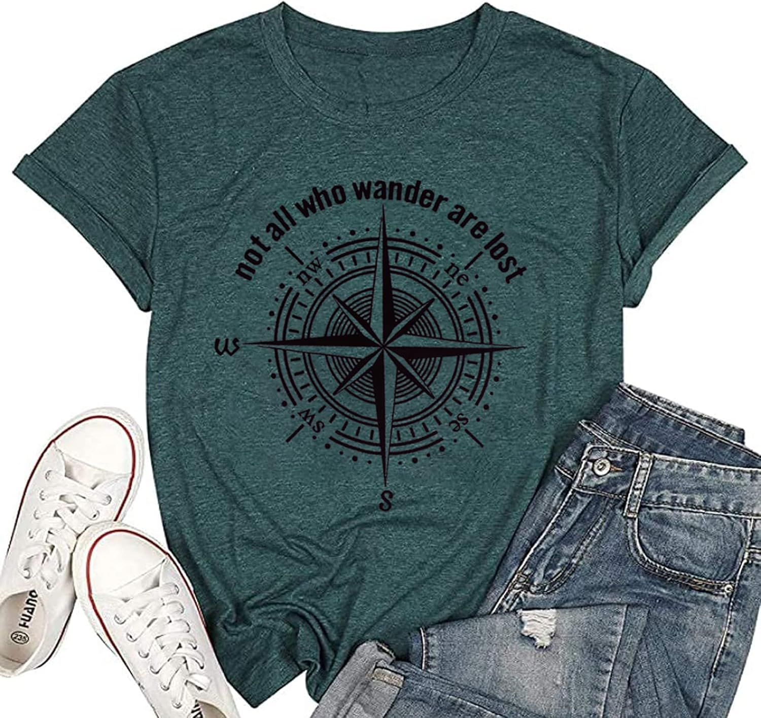 Womens Graphic T-Shirt Not All Who Wander are Lost Funny Tees for Women Summer Casual Tops Athletic Shirts