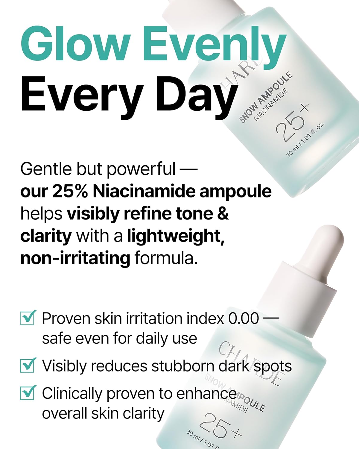 Charde Niacinamide Brightening Serum for Dark Spots & Uneven Tone | Radiance Boosting with White Garcinia & Arbutin, Korean Skincare, 1.01 fl oz - Image 3