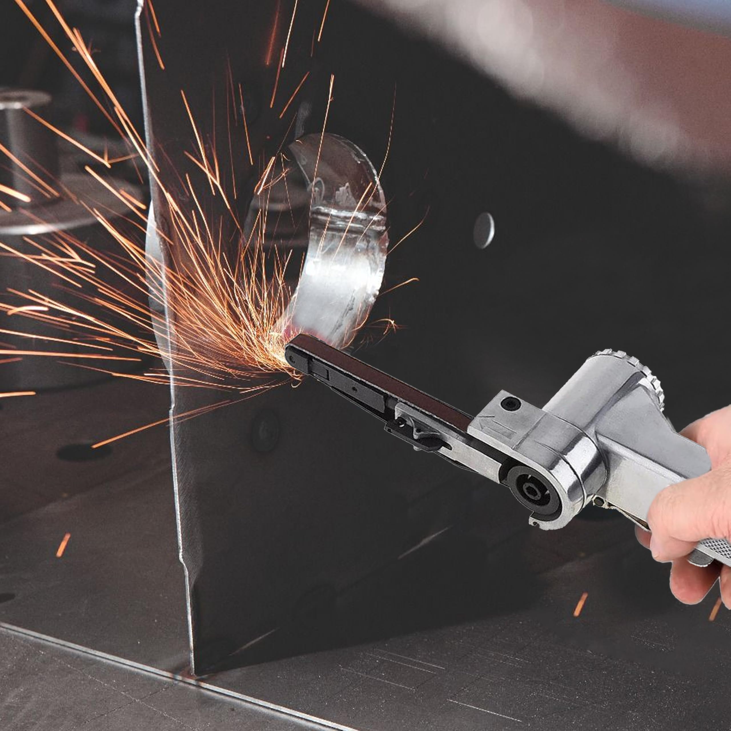 Bandschleifer, Bandfeile Druckluft Schleifgerät Druckluftschleifer Pneumatisches Polierwerkzeug Bandschleifmaschine 10mm 330mm mit 25 Schleifbänder zum Schleifen Polieren Fahrzeug-Druckluft Werkzeuge
