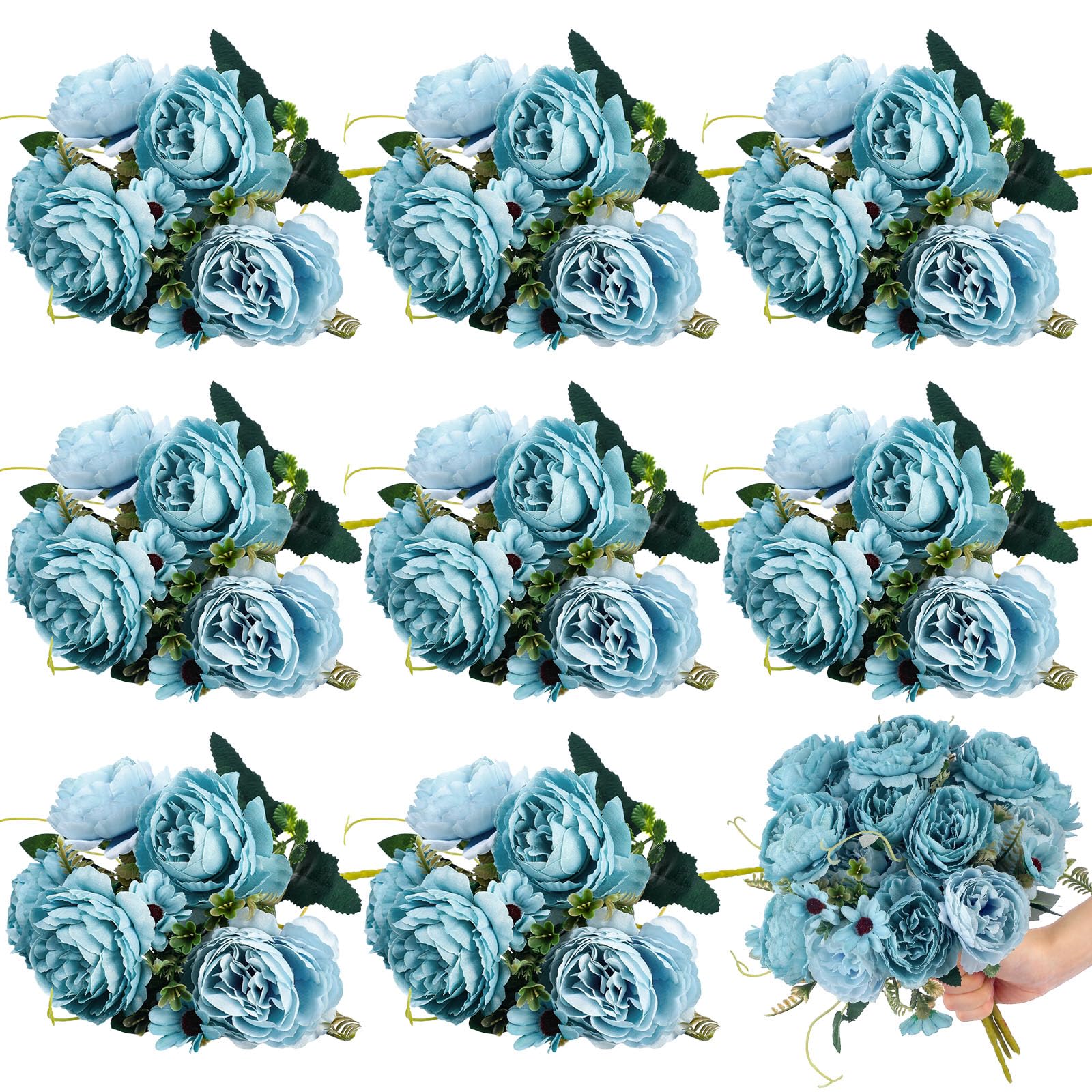 Fleurs en soie haut de gamme pivoines artificielles bleues style rétro pour grand mariage chic