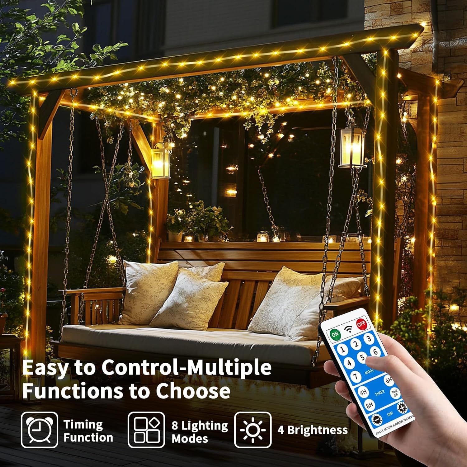 Kousee Outdoor Solar LED Rope Lights, IP65 Waterproof Rope Light 72.2ft 200LEDs Solar Decoration Lights with 8 Lighting Modes - Image 4
