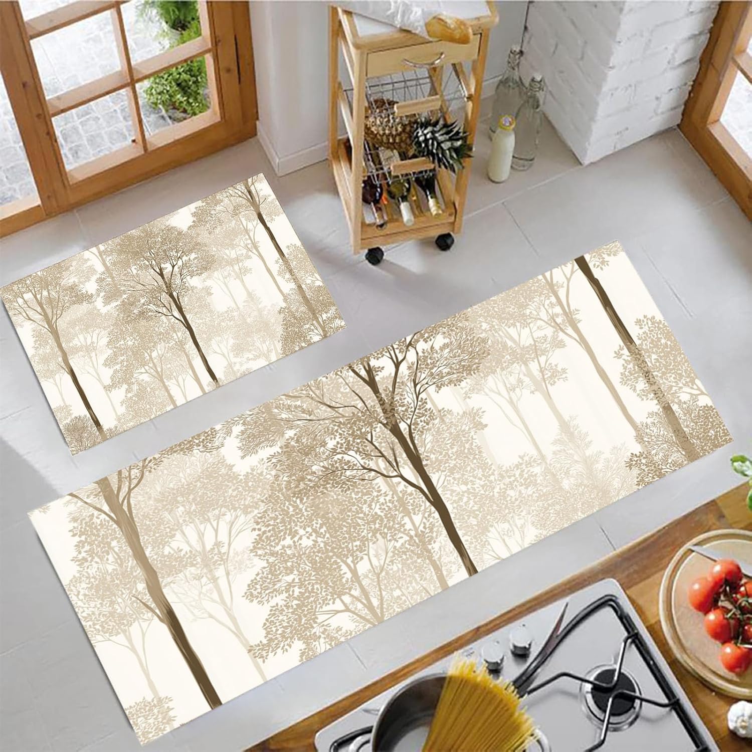 Sepia Kitchen Mats Set of 2 Cushioned Anti Fatigue Kitchen Rugs Non Slip Elegant Forest Natural Landscape Runner Floor Mat Comfort Standing Mat for Sink Office Laundry
