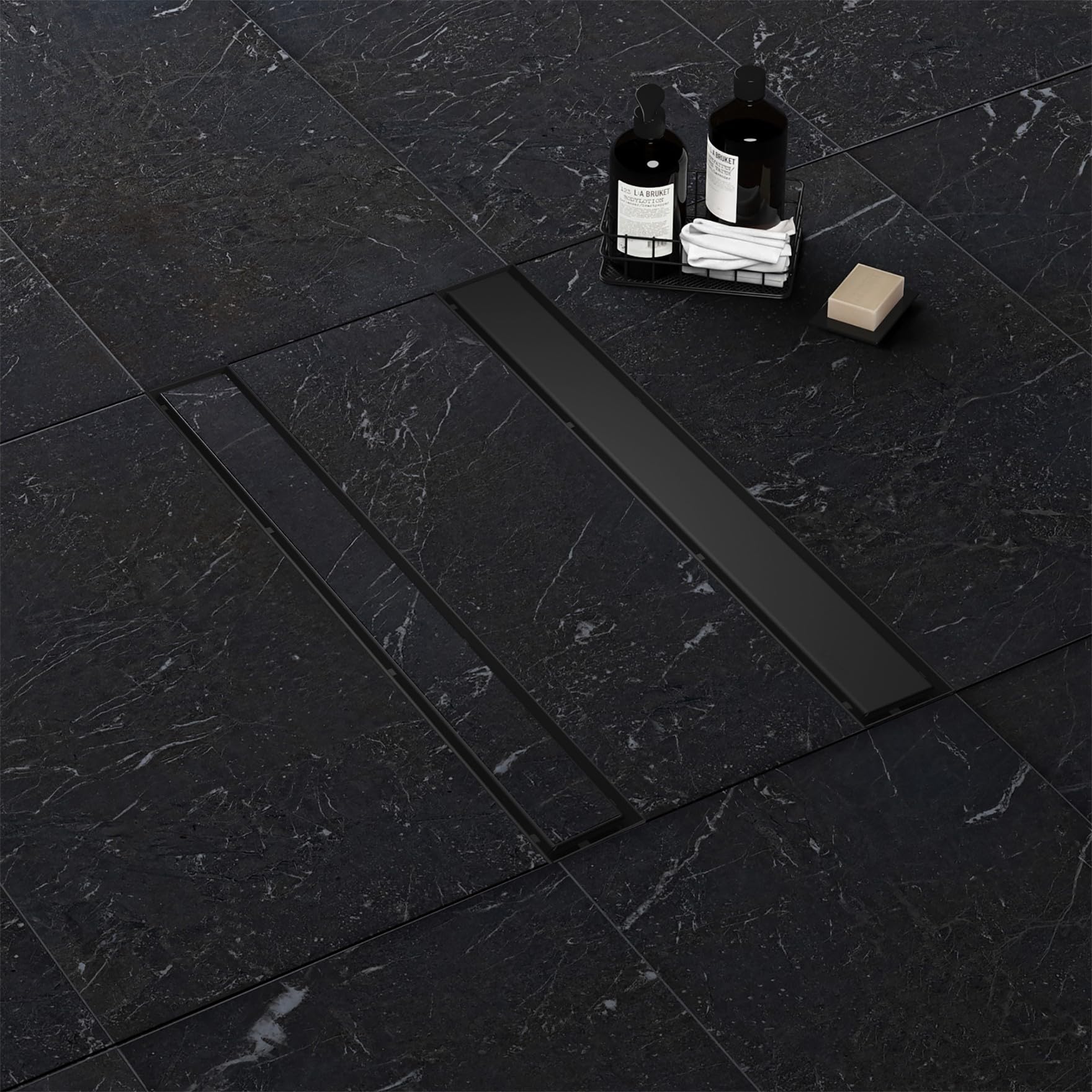 AQUAUNO BASIC SCARICO LINEO 70 cm ACCIAIO INOSSIDABILE NERO MONTAGGIO BASSO 52 mm SET DI SCARICO LINEO DA DOCCIA COMPLETO