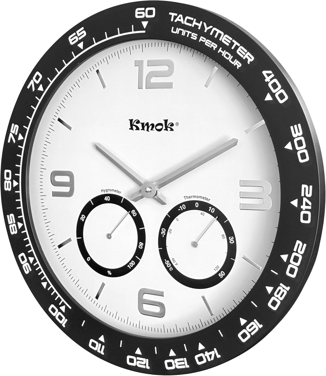 16 Inch Indoor Silent Wall Clock, Modern Round Plastic Clock with 3D Raised Numbers, Battery Operated Easy to Read Home Office Decor, White