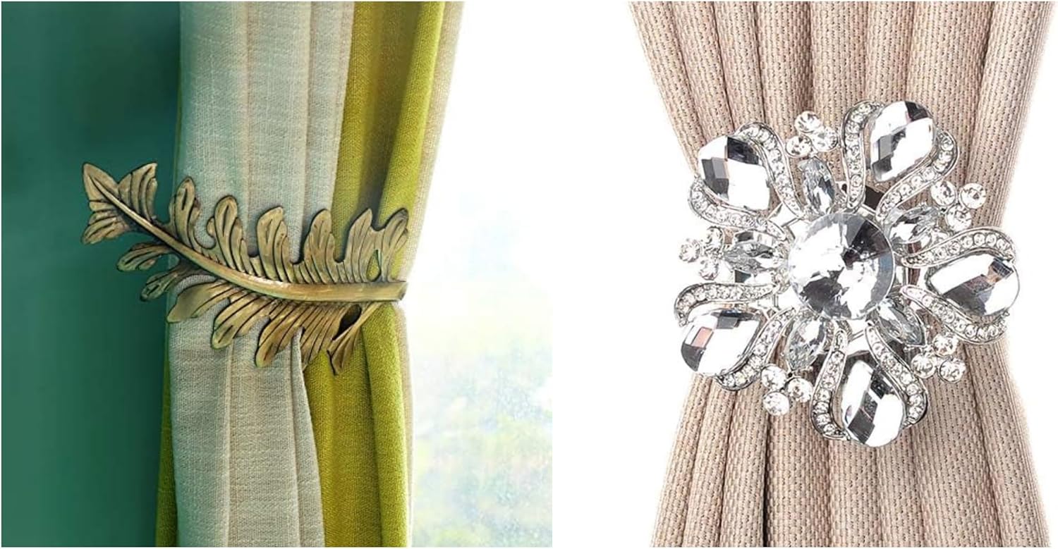 SUQ I OME Luxury Big Crystal Magnetic Curtain Tieback and Holdback Flower Curtain Clips Buckle Curtain Holder for Home Office Decoration