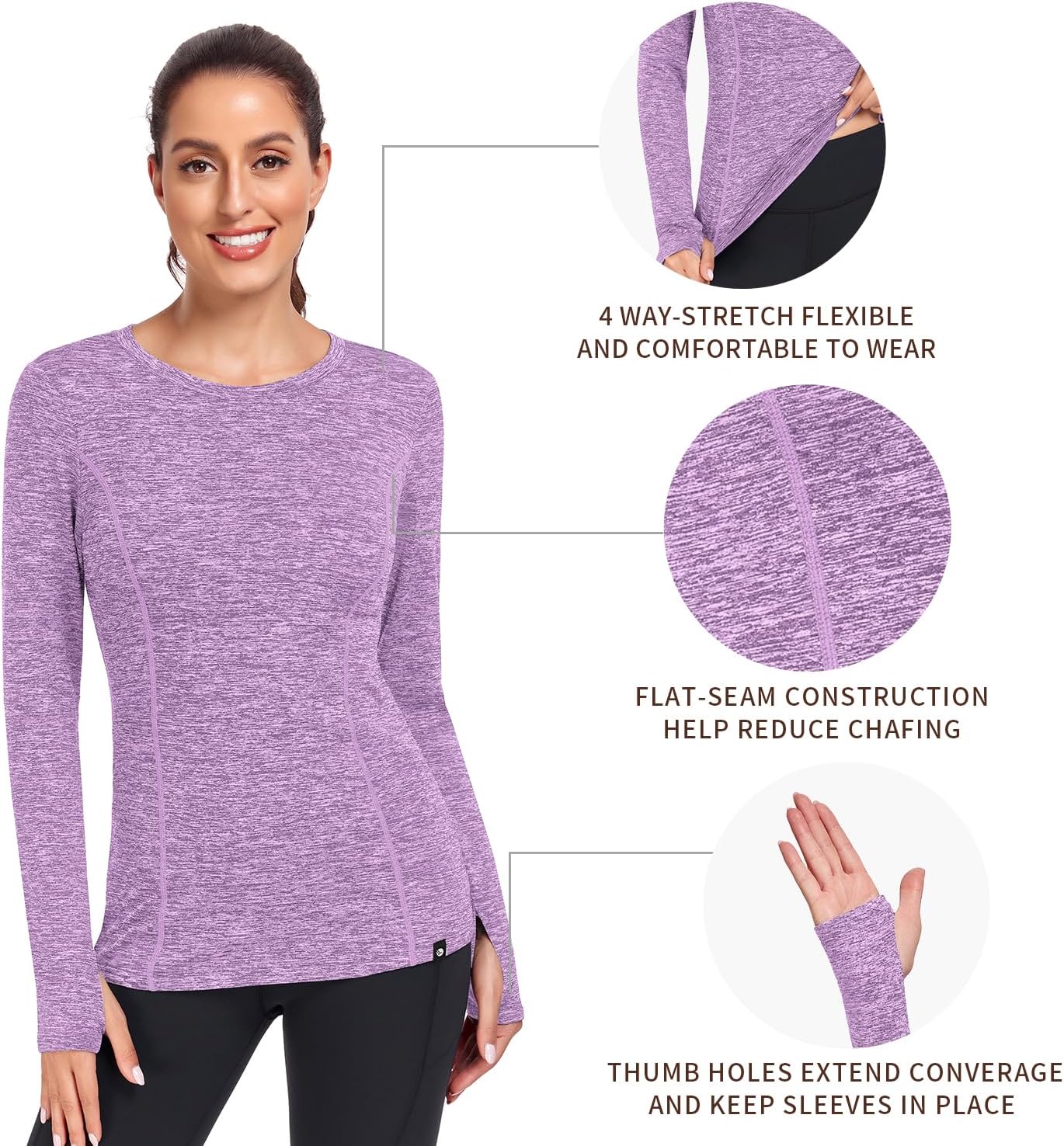 Soneven Women's Thermal Fleece Running Shirts Compression Shirts Quick Dry Workout Pullover Tops with Thumb Holes