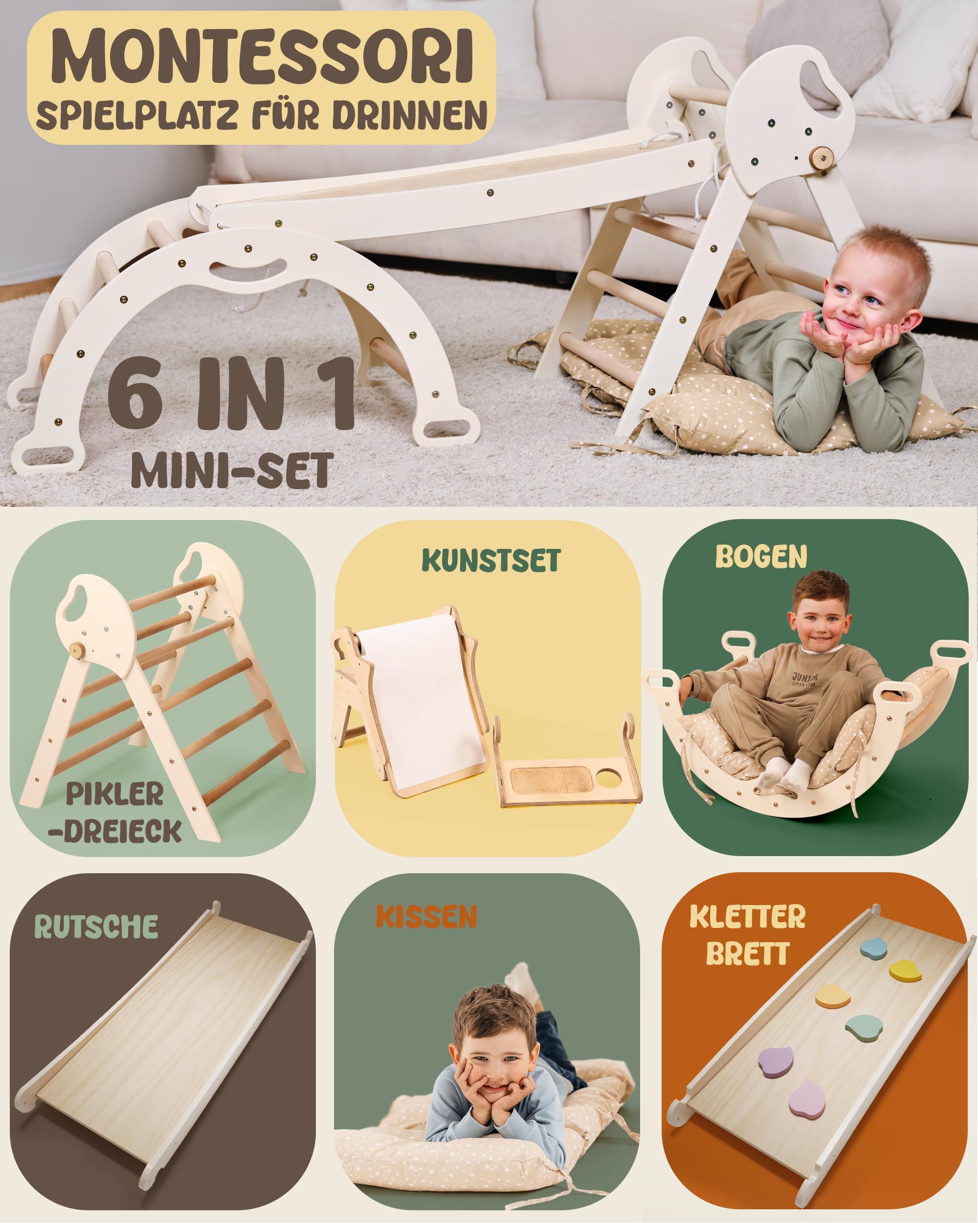Goodevas 5-in-1 Struttura da Arrampicata per Interni in Legno con Scivolo – Triangolo Montessori per Bambini da 1 Anno, Parco Giochi per Interni, Giocattolo da Arrampicata per Bambini Triangolo